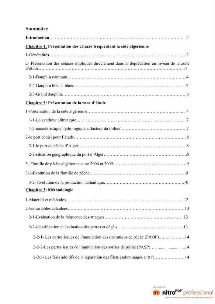 Impact de la déprédation des dauphins et interaction pêcherie-cétacés au niveau du port d\'Alger