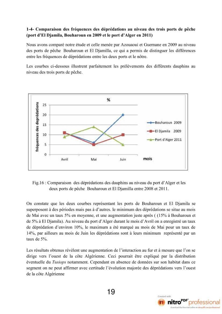 Impact de la déprédation des dauphins et interaction pêcherie-cétacés au niveau du port d\'Alger