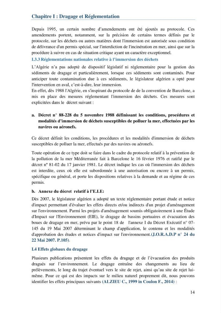L\'étude d\'impact des produits de dragage du port de Bejaia sur l\'environnement \' arrière port \'