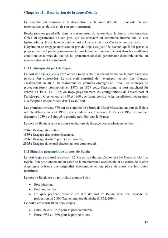 L\'étude d\'impact des produits de dragage du port de Bejaia sur l\'environnement \' arrière port \'