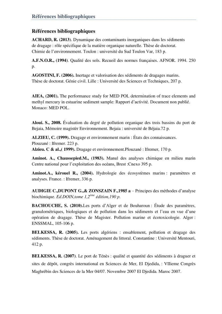 L\'étude d\'impact des produits de dragage du port de Bejaia sur l\'environnement \' arrière port \'