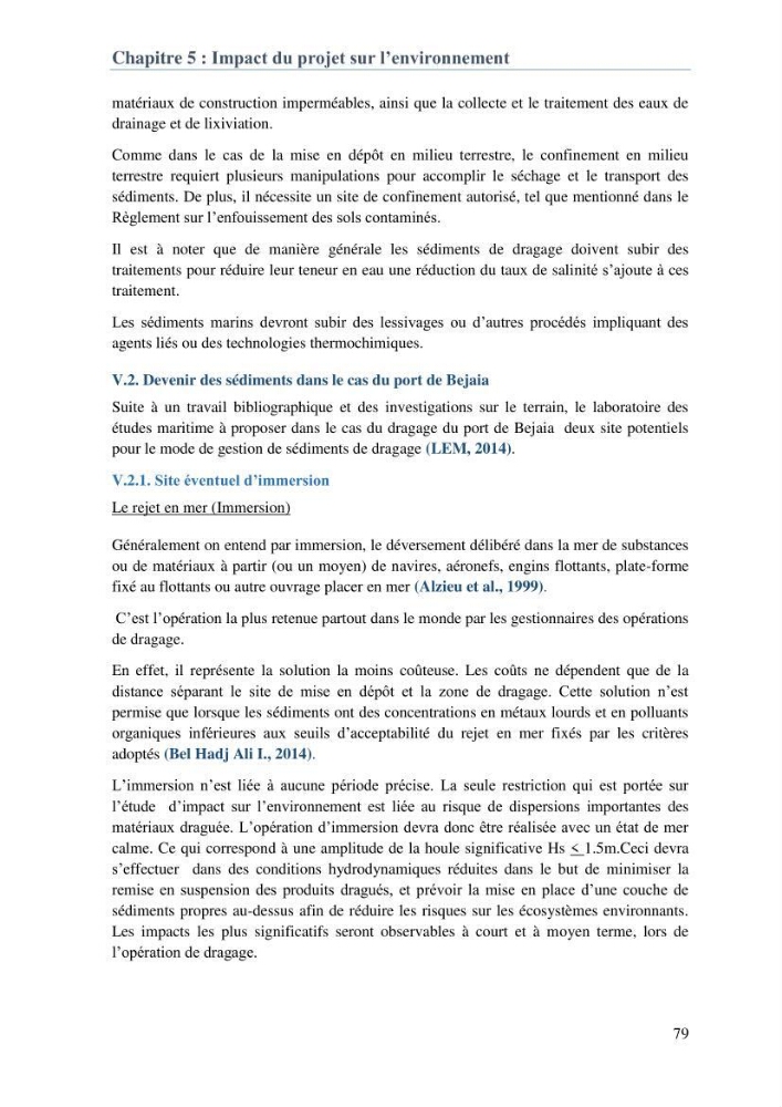 L\'étude d\'impact des produits de dragage du port de Bejaia sur l\'environnement \' arrière port \'