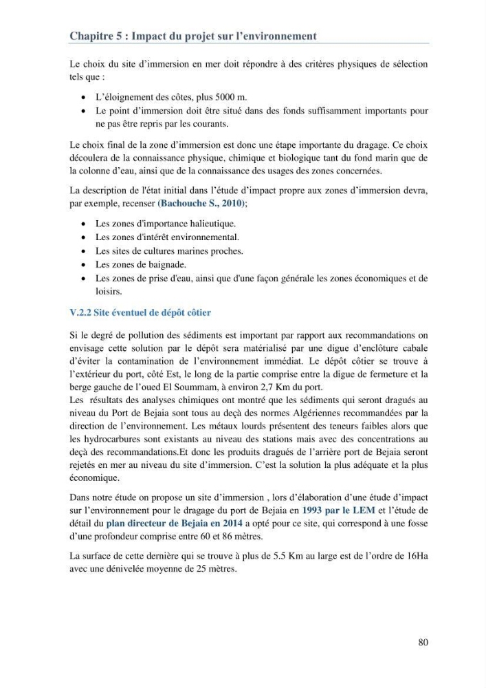 L\'étude d\'impact des produits de dragage du port de Bejaia sur l\'environnement \' arrière port \'