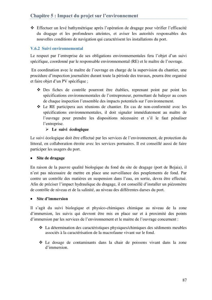 L\'étude d\'impact des produits de dragage du port de Bejaia sur l\'environnement \' arrière port \'