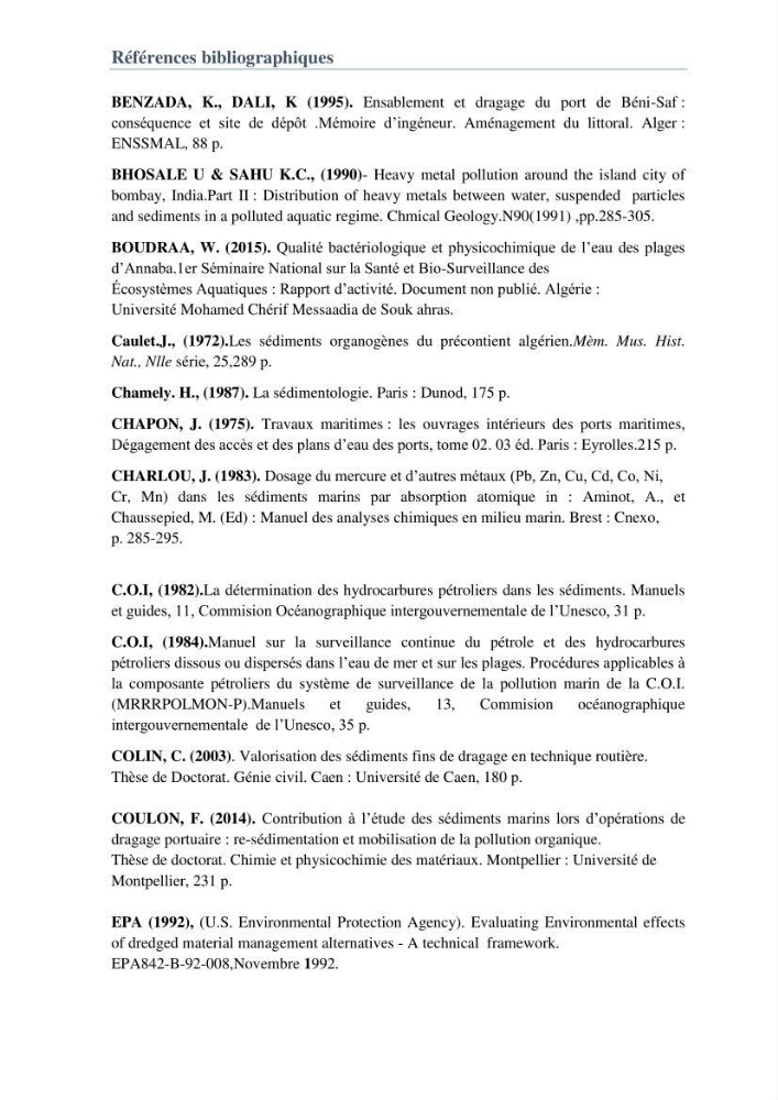 L\'étude d\'impact des produits de dragage du port de Bejaia sur l\'environnement \' arrière port \'