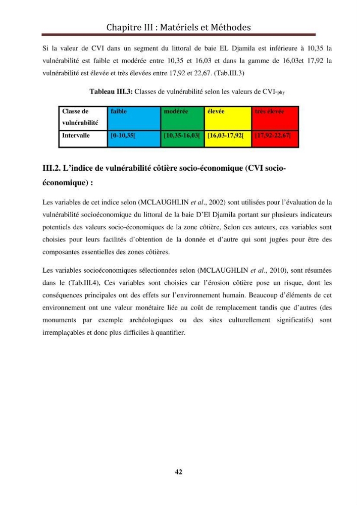 Calcul de l\'indice de vulnérabilité côtière de la baie d\'El Djamila