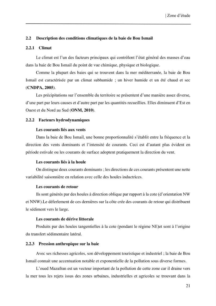 Etude et suivi des paramètres physico-chimiques et sels nutritifs dans les eaux côtières de la baie de Bou-Ismail: