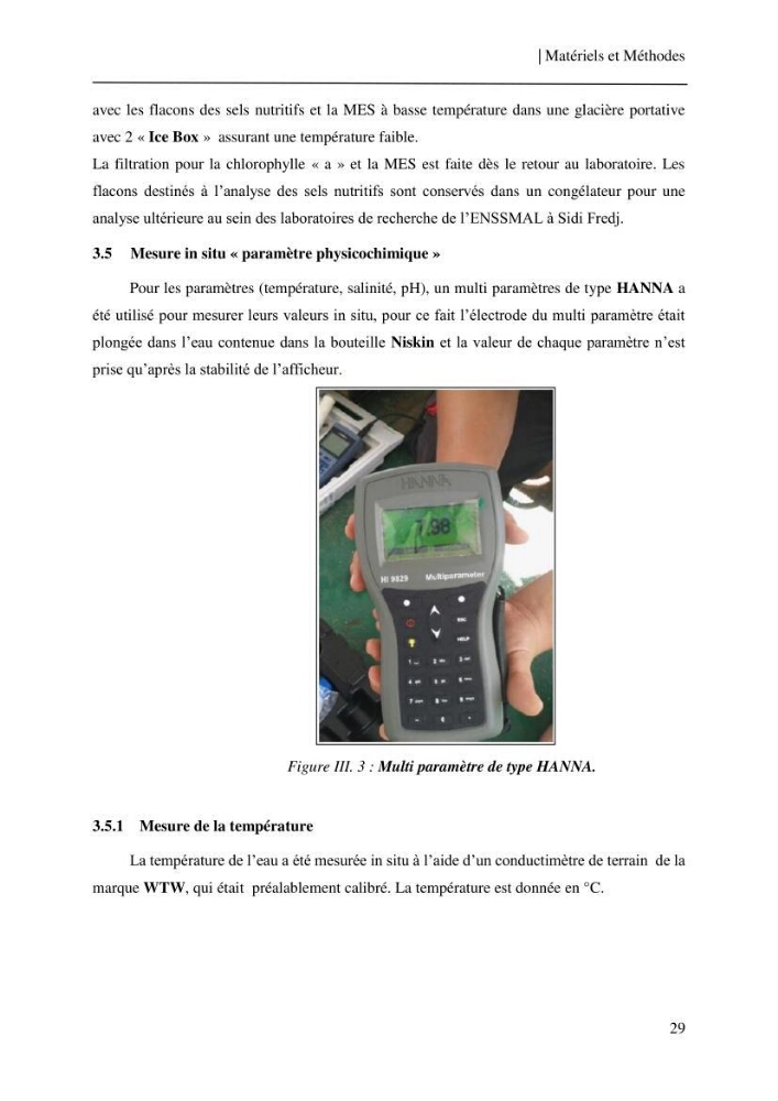 Etude et suivi des paramètres physico-chimiques et sels nutritifs dans les eaux côtières de la baie de Bou-Ismail:
