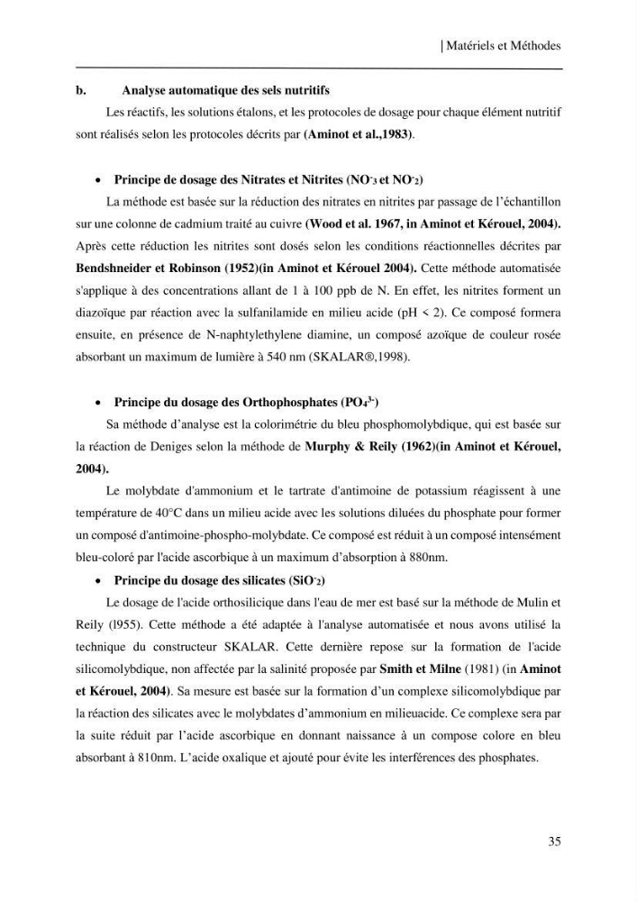 Etude et suivi des paramètres physico-chimiques et sels nutritifs dans les eaux côtières de la baie de Bou-Ismail: