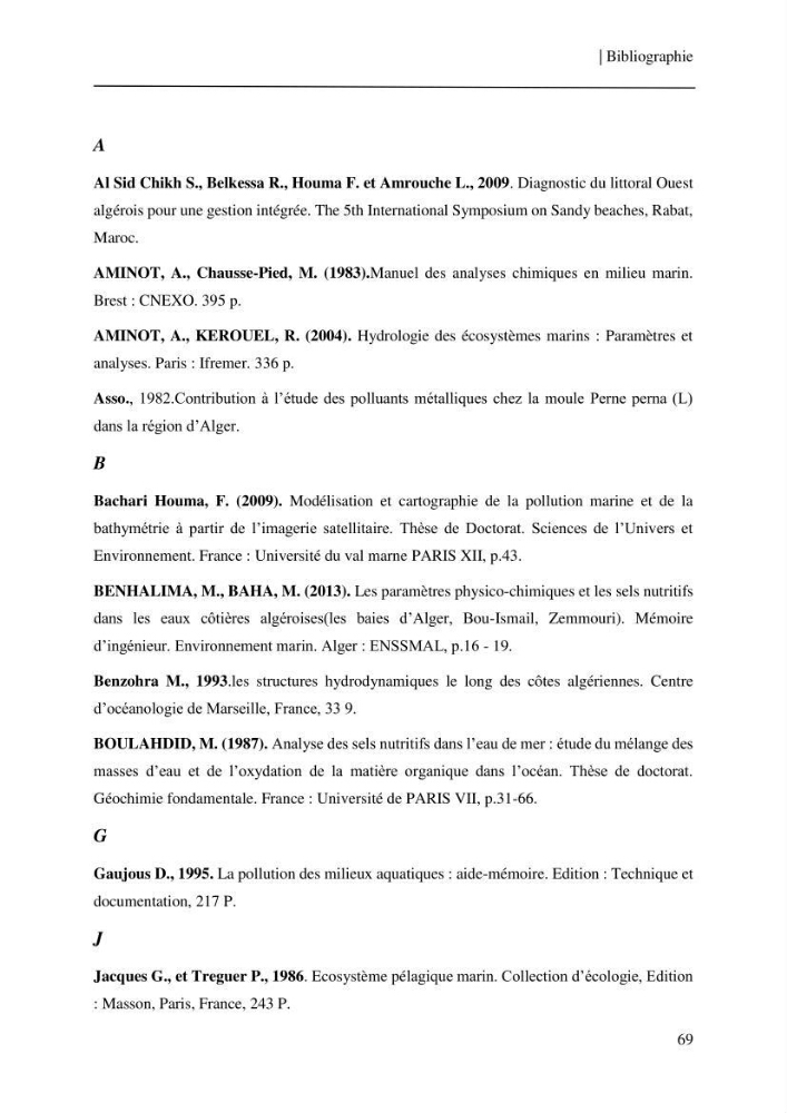 Etude et suivi des paramètres physico-chimiques et sels nutritifs dans les eaux côtières de la baie de Bou-Ismail: