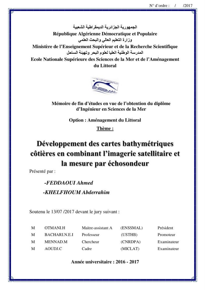 Développement des cartes bathymétriques côtières en combinant l\'imagerie satellitaire et la mesure par échosondeur: