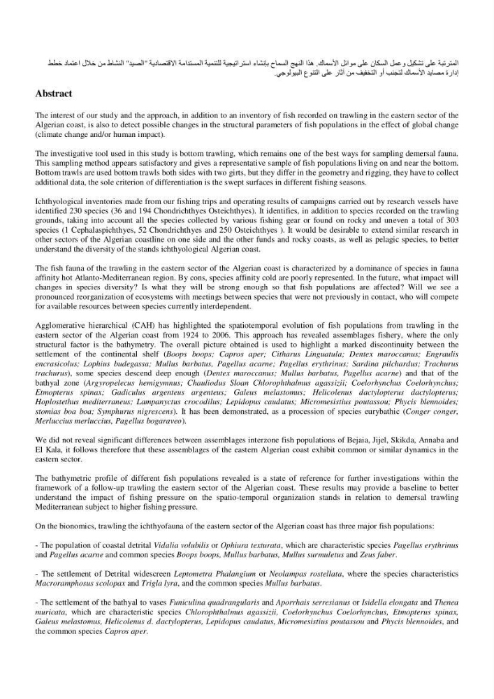 Contribution à la connaissance de la biodiversité des fonds chalutables de la côte algérienne
