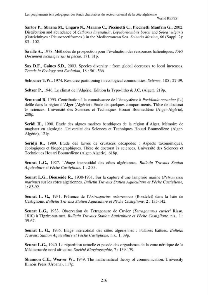 Contribution à la connaissance de la biodiversité des fonds chalutables de la côte algérienne