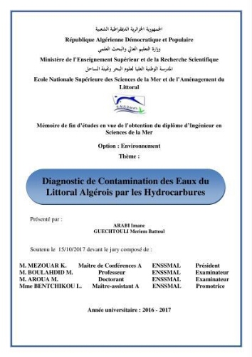 Diagnostic de contamination des eaux du littoral Agerois par les Hydrocarbures Diagnostic de contamination des eaux du littoral Agerois par les Hydrocarbures