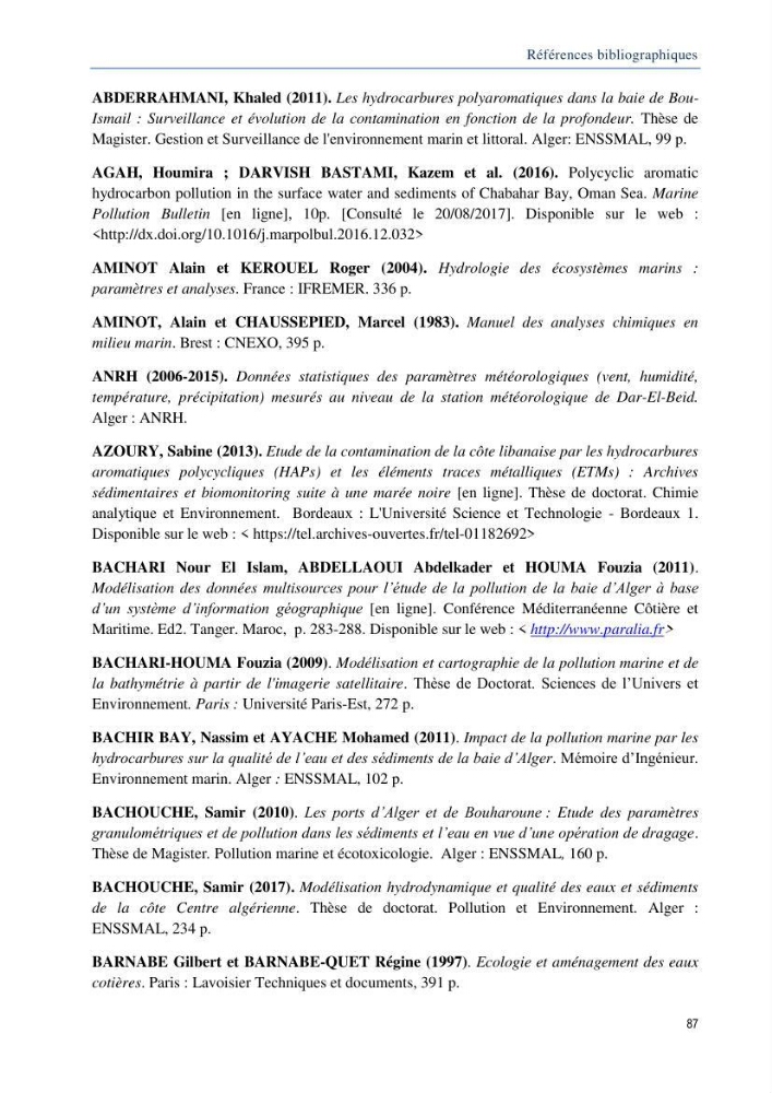 Diagnostic de contamination des eaux du littoral Agerois par les Hydrocarbures