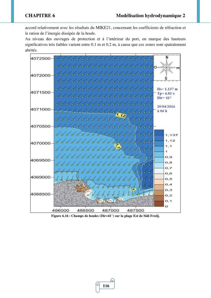 Modélisation numérique de la morphodynamique d\'une côte sableuse soumise à l\'effet des vagues et des houles cas : Plge de Sidi Fredj