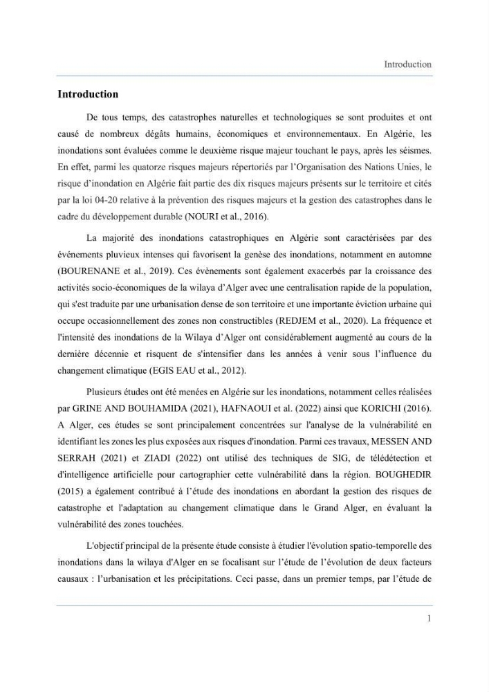 Contribution à l’étude des inondations dans une zone côtière wilaya d’Alger