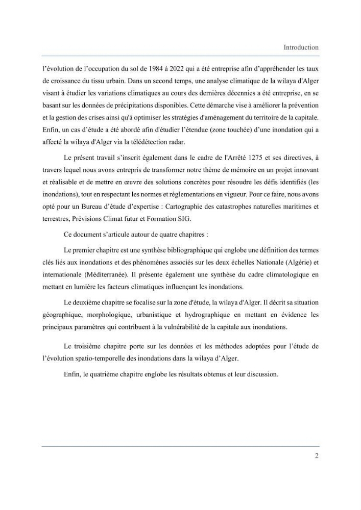 Contribution à l’étude des inondations dans une zone côtière wilaya d’Alger
