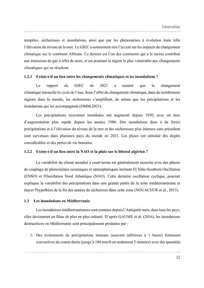 Contribution à l’étude des inondations dans une zone côtière wilaya d’Alger