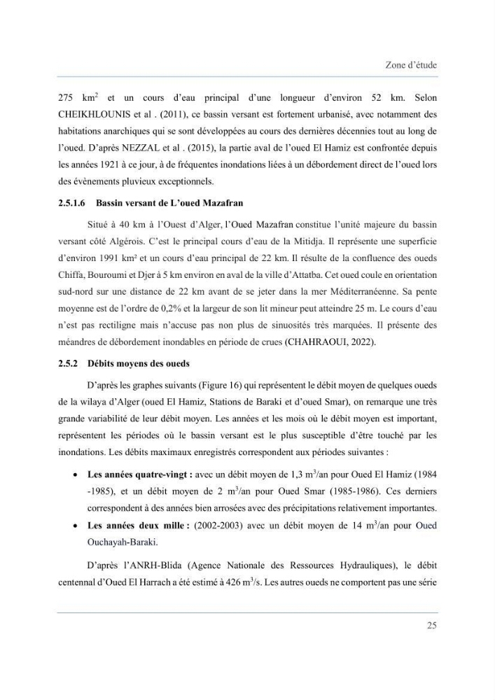 Contribution à l’étude des inondations dans une zone côtière wilaya d’Alger