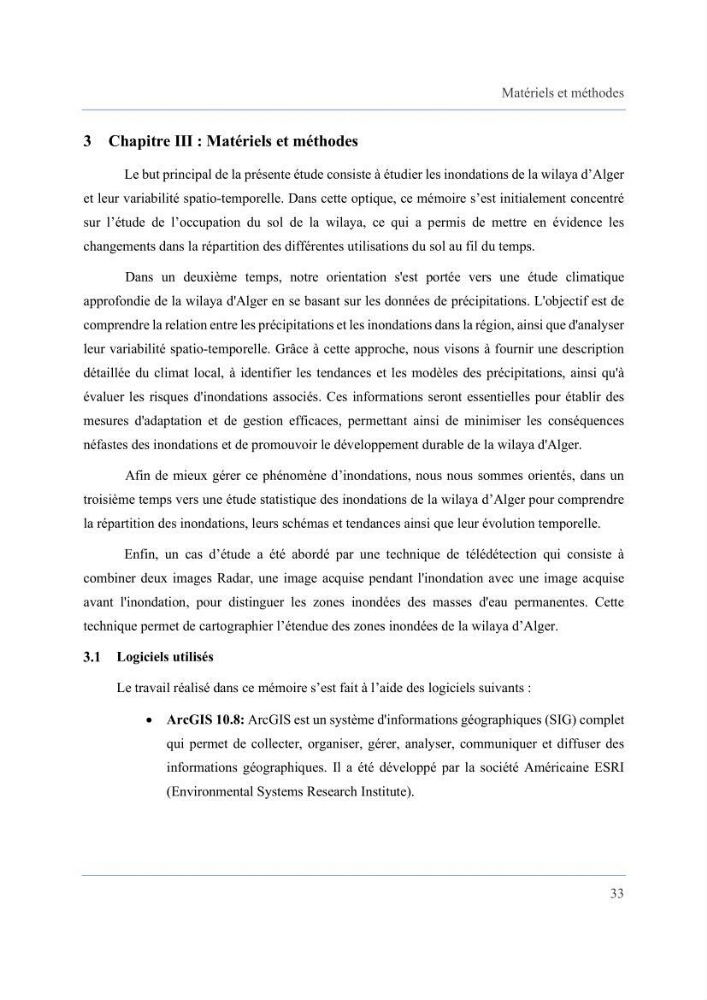 Contribution à l’étude des inondations dans une zone côtière wilaya d’Alger
