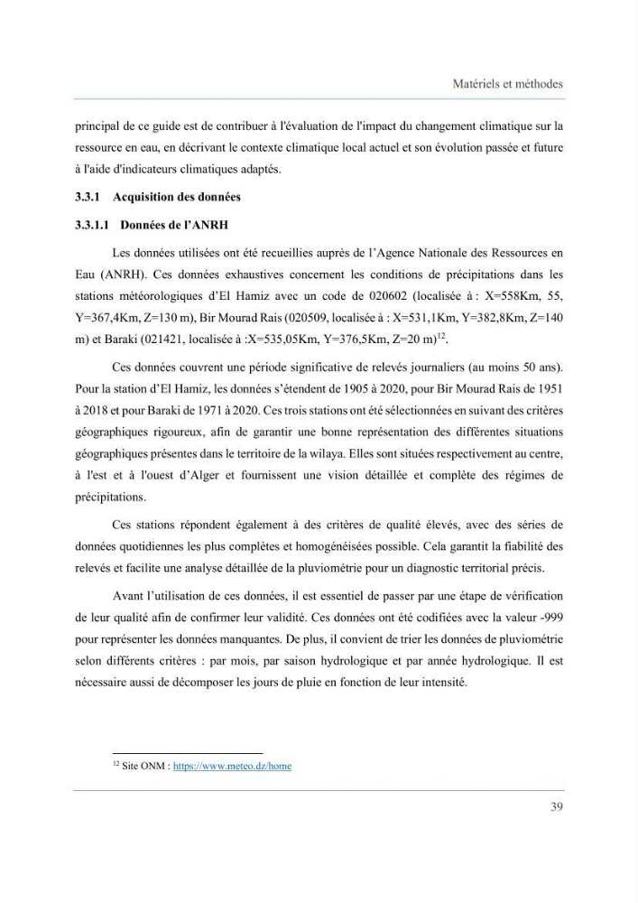 Contribution à l’étude des inondations dans une zone côtière wilaya d’Alger