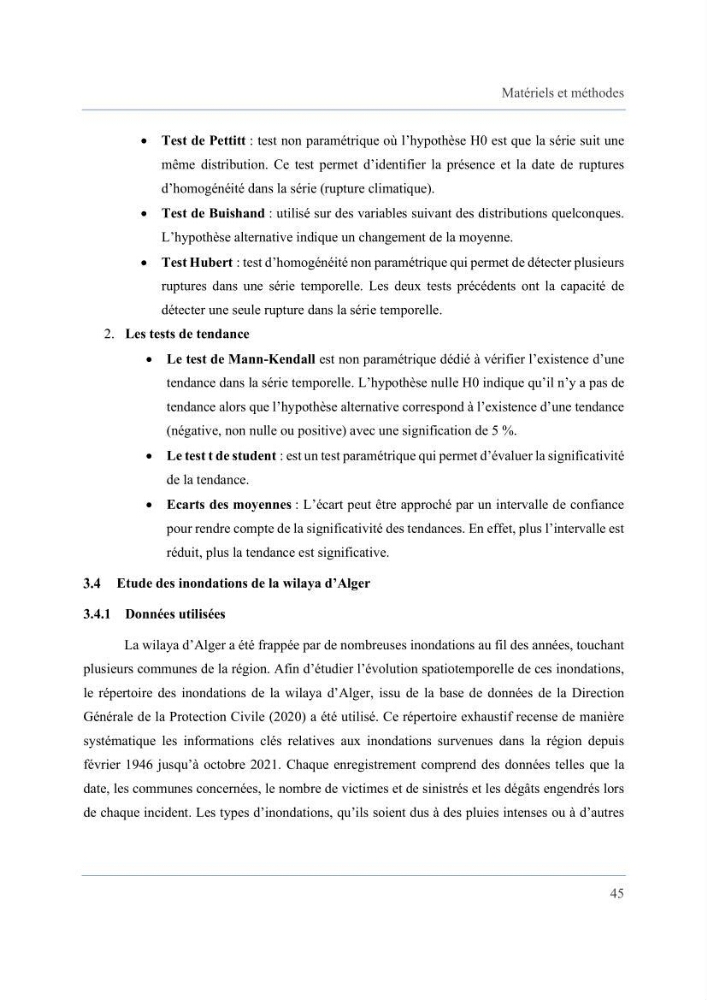Contribution à l’étude des inondations dans une zone côtière wilaya d’Alger