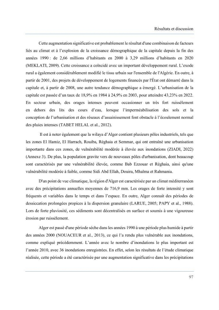 Contribution à l’étude des inondations dans une zone côtière wilaya d’Alger