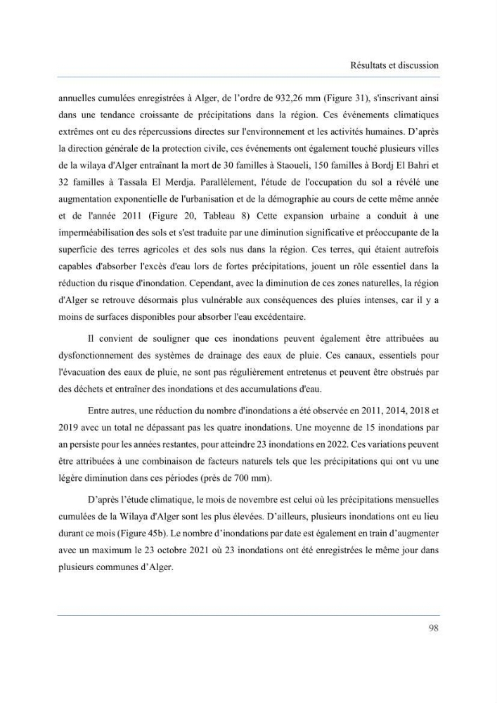 Contribution à l’étude des inondations dans une zone côtière wilaya d’Alger