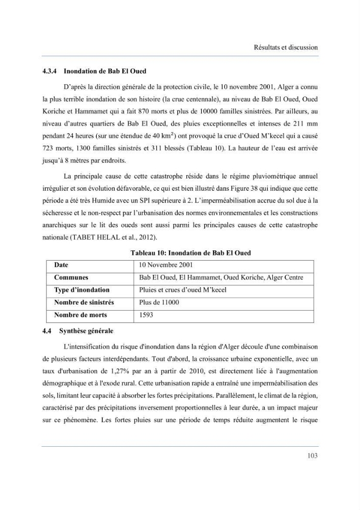 Contribution à l’étude des inondations dans une zone côtière wilaya d’Alger