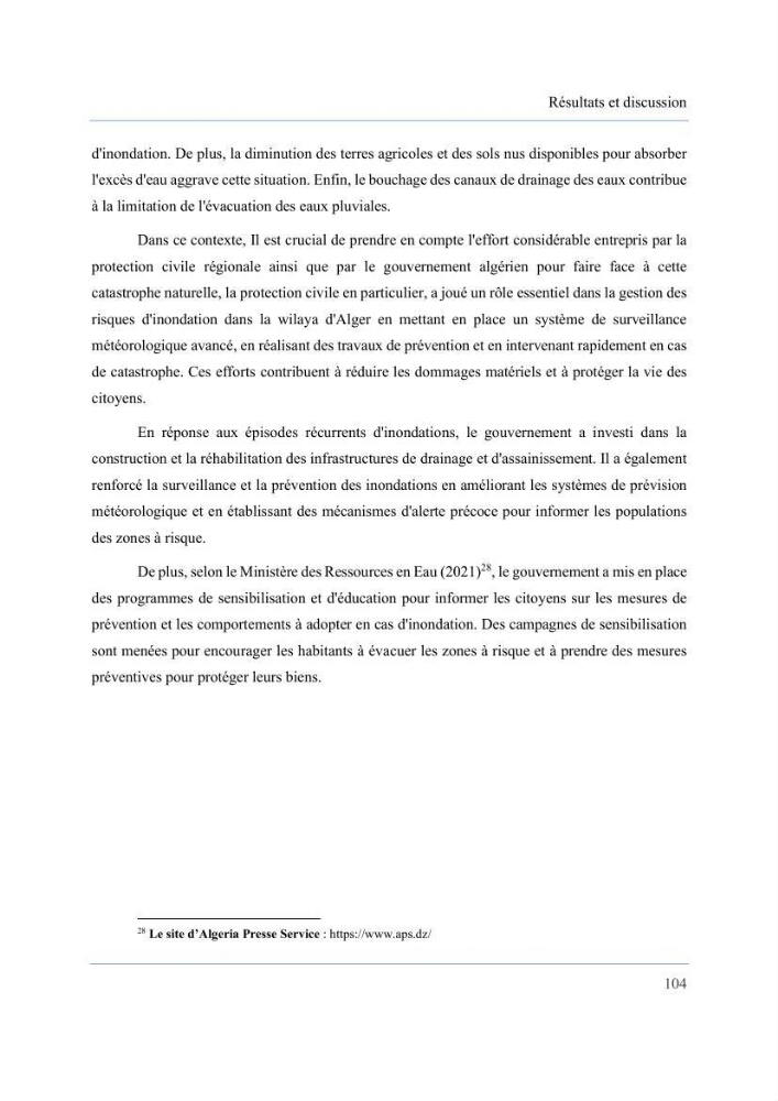 Contribution à l’étude des inondations dans une zone côtière wilaya d’Alger