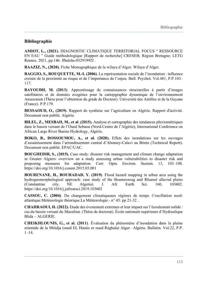 Contribution à l’étude des inondations dans une zone côtière wilaya d’Alger