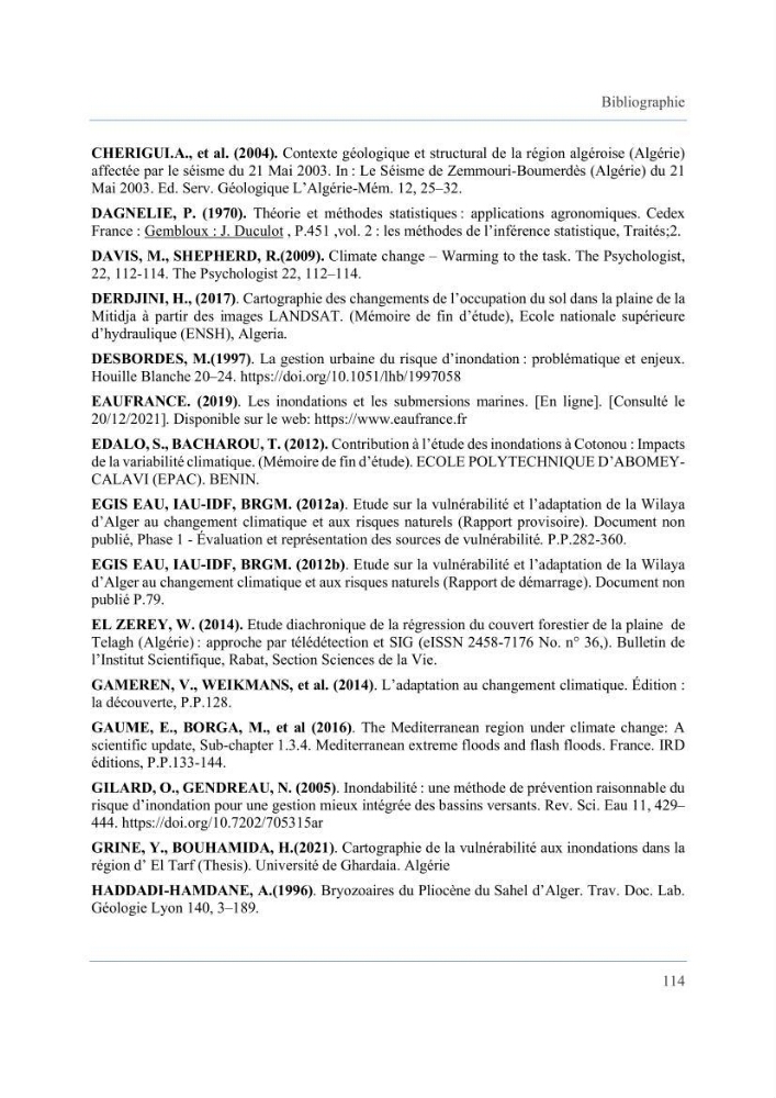 Contribution à l’étude des inondations dans une zone côtière wilaya d’Alger