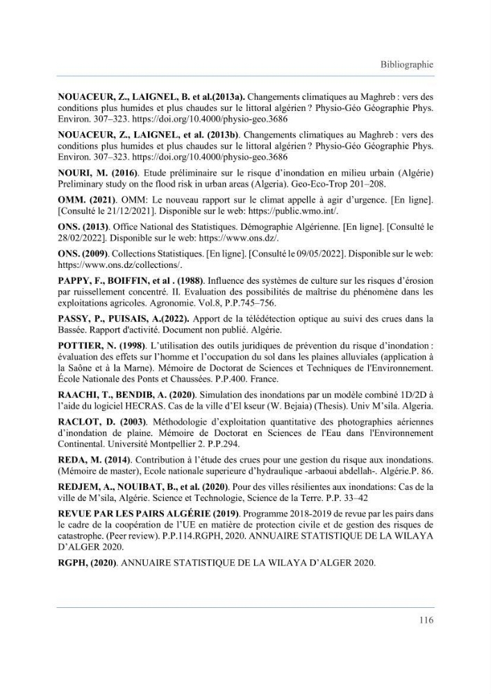 Contribution à l’étude des inondations dans une zone côtière wilaya d’Alger