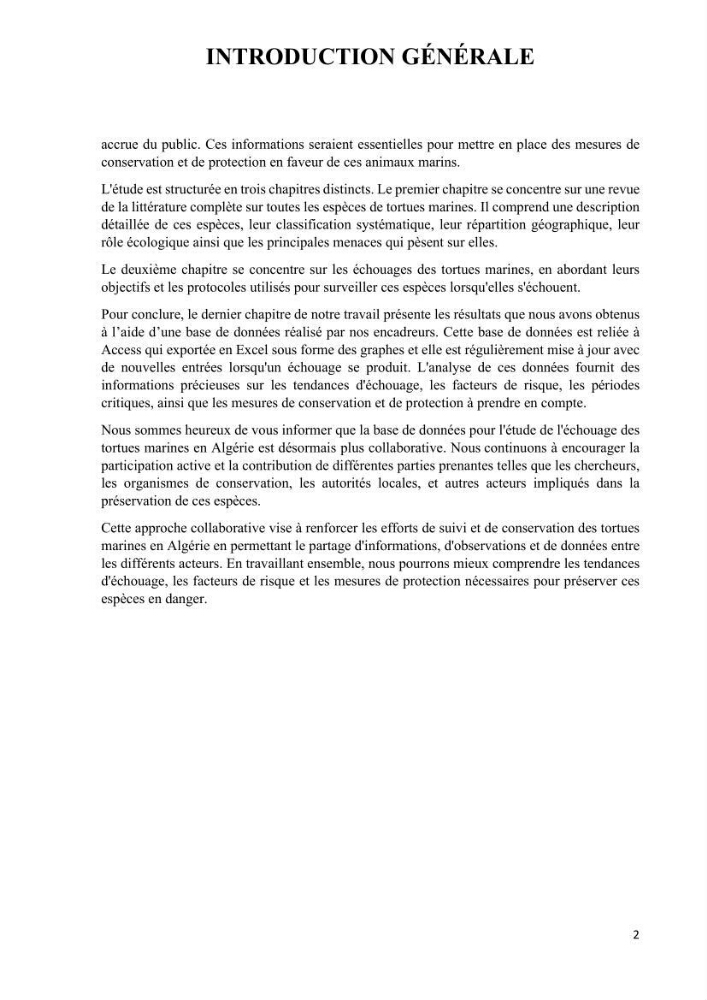 Mise en place d’une base de données pour l’étude des échouages de tortues marines méditerranéennes en Algérie.