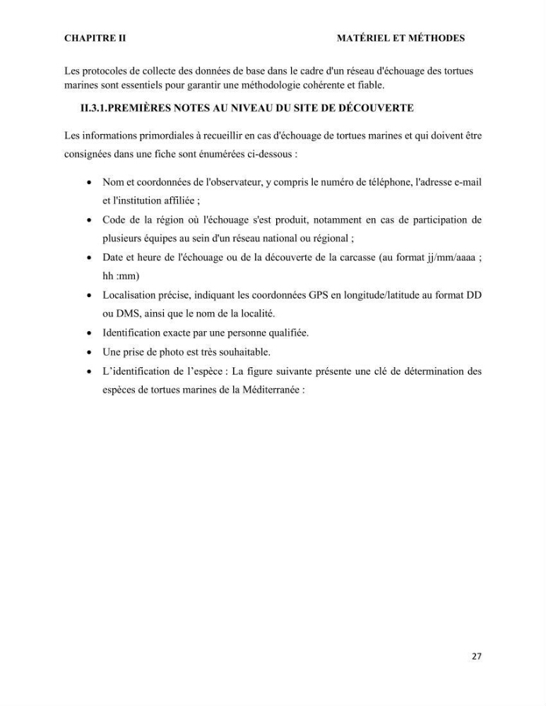 Mise en place d’une base de données pour l’étude des échouages de tortues marines méditerranéennes en Algérie.