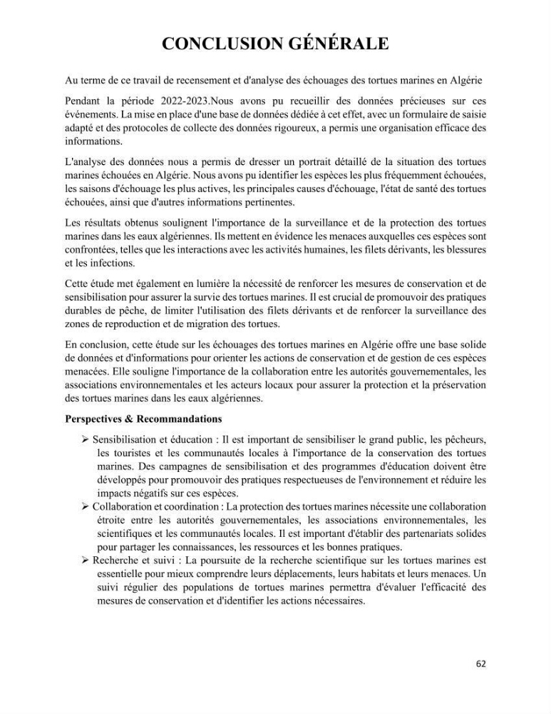 Mise en place d’une base de données pour l’étude des échouages de tortues marines méditerranéennes en Algérie.