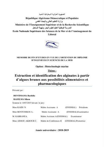 Extraction et identification des alginates à partir d’algues brunes aux possibilités alimentaires et pharmacologiques: Extraction et identification des alginates à partir d’algues brunes aux possibilités alimentaires et pharmacologiques: