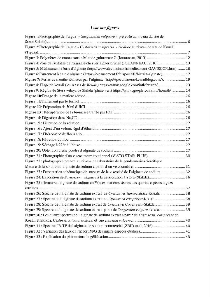 Extraction et identification des alginates à partir d’algues brunes aux possibilités alimentaires et pharmacologiques: