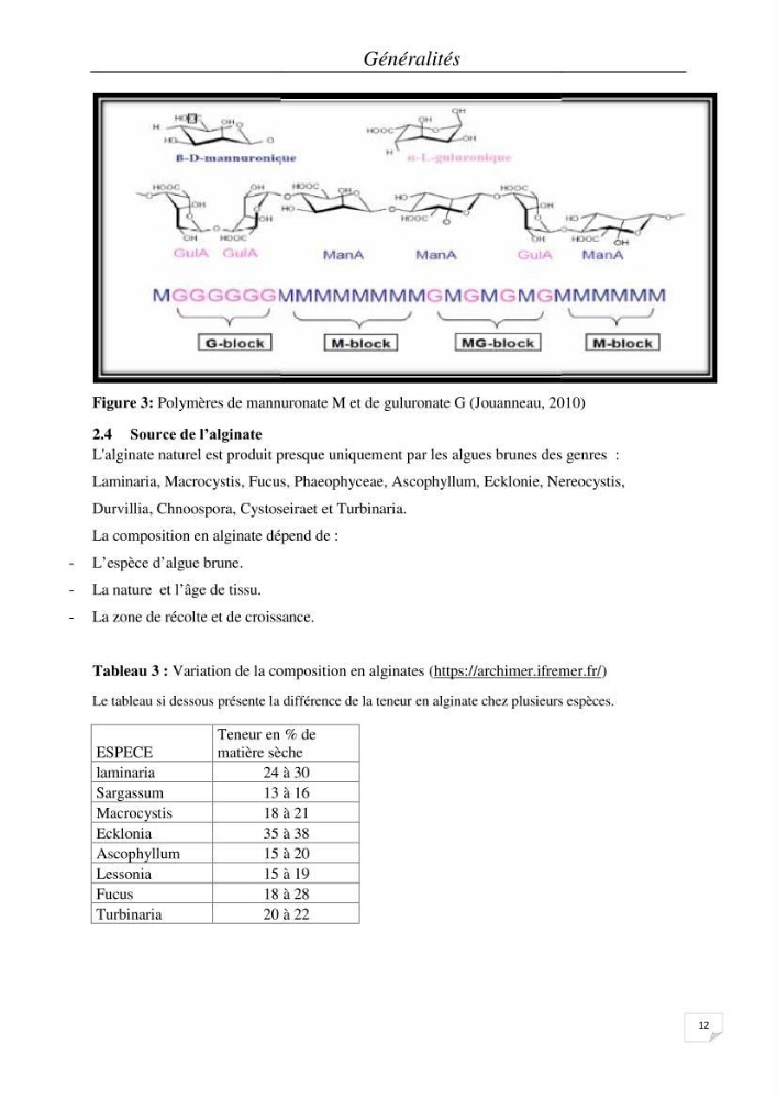 Extraction et identification des alginates à partir d’algues brunes aux possibilités alimentaires et pharmacologiques:
