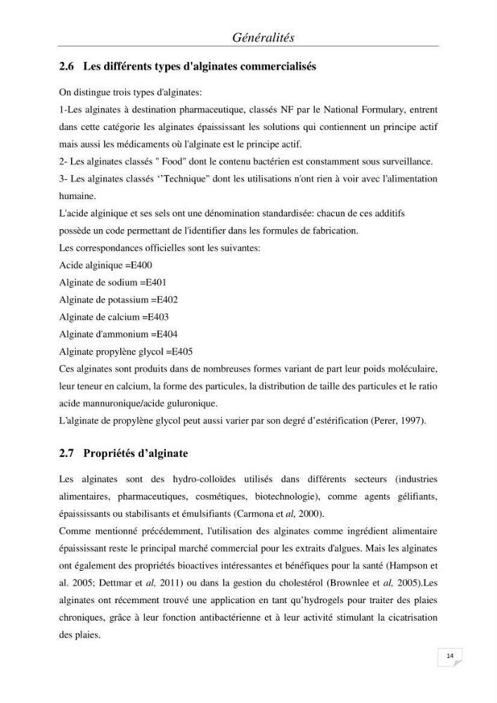 Extraction et identification des alginates à partir d’algues brunes aux possibilités alimentaires et pharmacologiques: