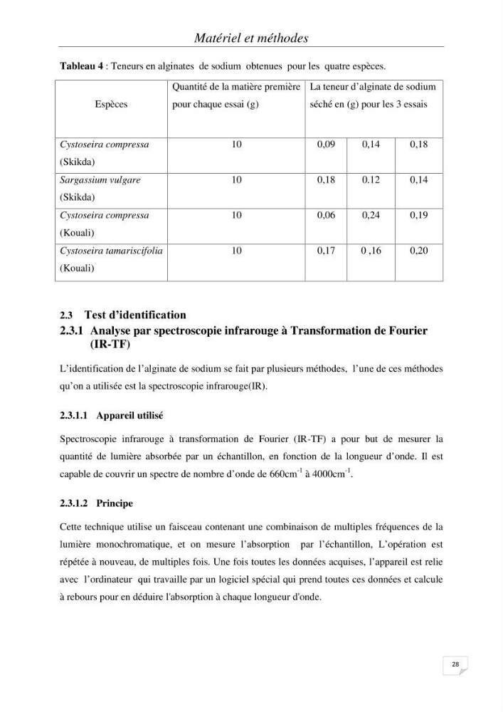 Extraction et identification des alginates à partir d’algues brunes aux possibilités alimentaires et pharmacologiques: