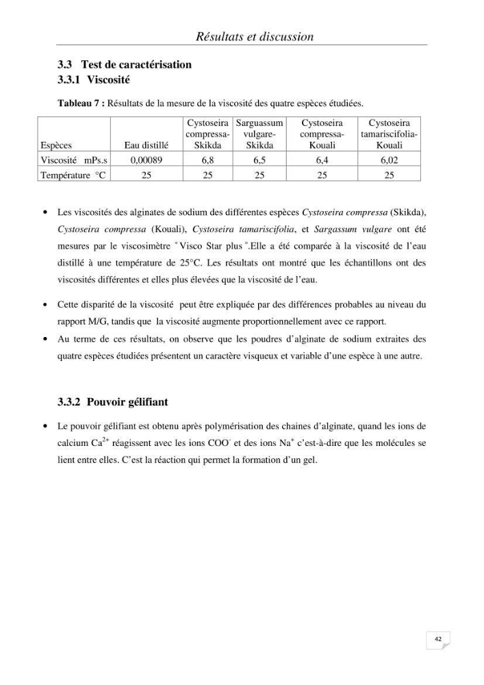 Extraction et identification des alginates à partir d’algues brunes aux possibilités alimentaires et pharmacologiques: