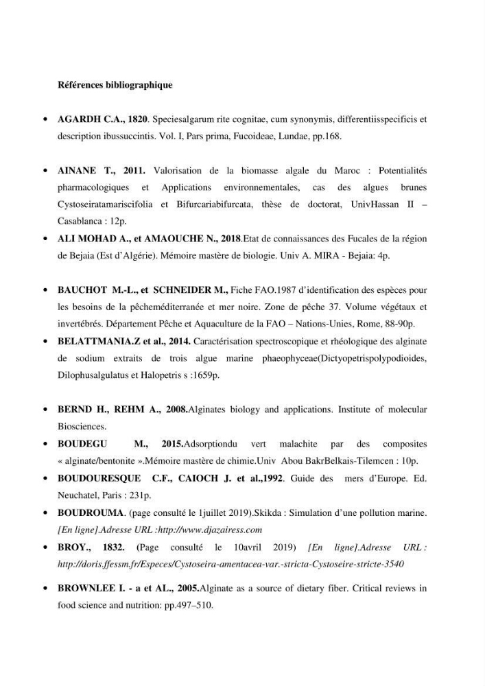 Extraction et identification des alginates à partir d’algues brunes aux possibilités alimentaires et pharmacologiques: