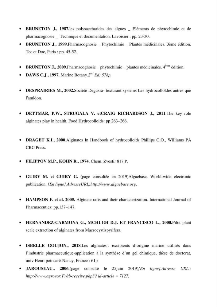 Extraction et identification des alginates à partir d’algues brunes aux possibilités alimentaires et pharmacologiques: