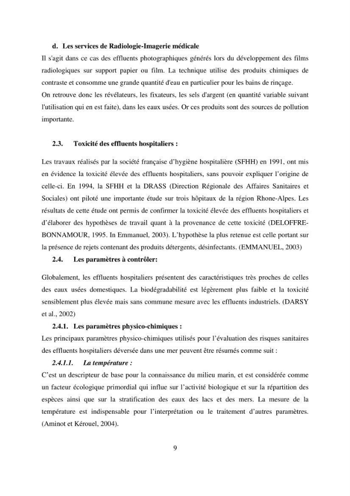 Evaluation des risques sanitaires liés aux déversements des effuents hospitaliers en mer