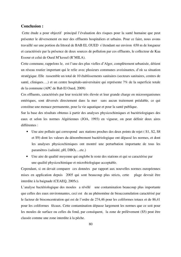 Evaluation des risques sanitaires liés aux déversements des effuents hospitaliers en mer