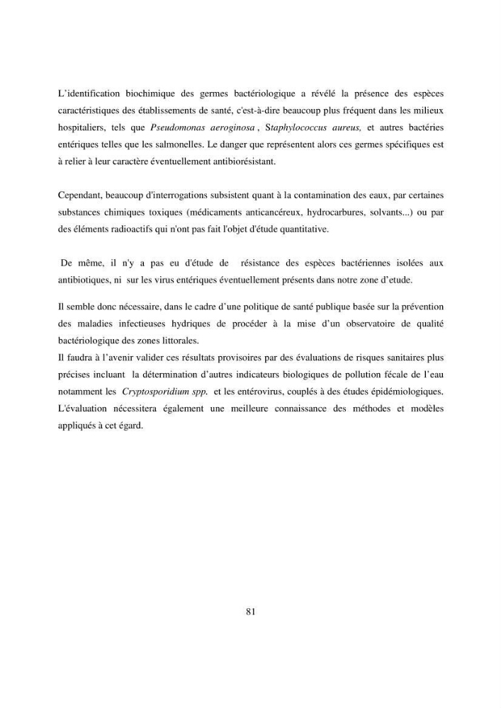 Evaluation des risques sanitaires liés aux déversements des effuents hospitaliers en mer