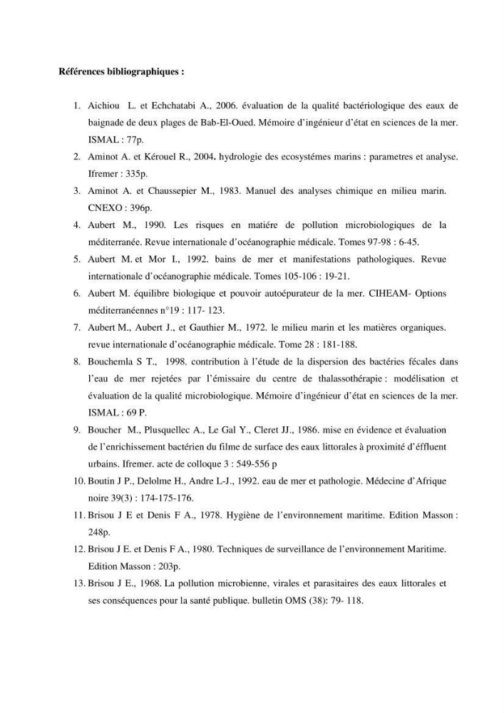 Evaluation des risques sanitaires liés aux déversements des effuents hospitaliers en mer