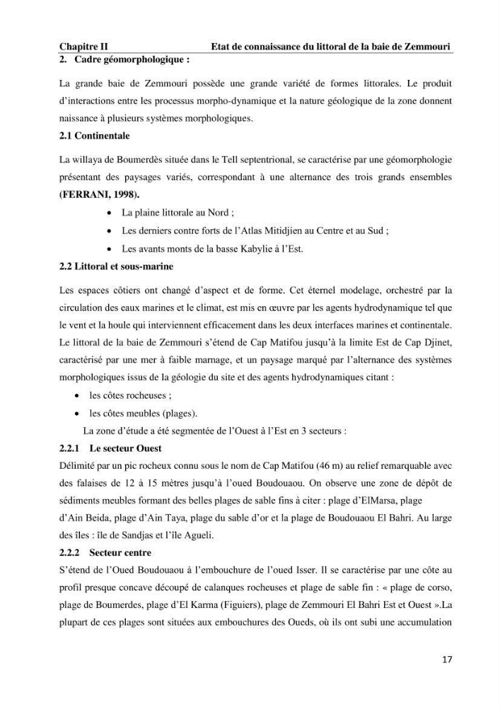 Evaluation des impacts des changements climatiques et des activités anthropiques sur le littoral de la baie de Zemmouri :Vulnérabilité et adaptation